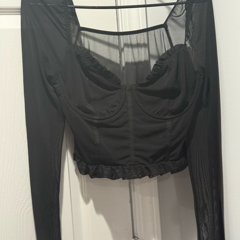 Black Sheer Long Sleeve Crop Top